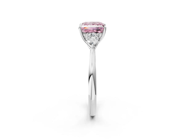 White gold Three-Stone Fancy Pink Princess Cut Diamond Ring with Pear  Side Stones in Four-Prong Setting