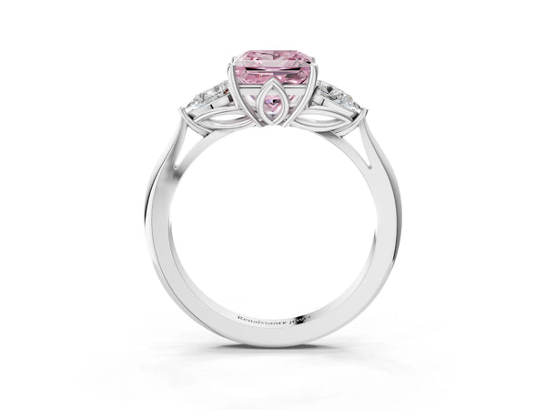 White gold Three-Stone Fancy Pink Princess Cut Diamond Ring with Pear  Side Stones in Four-Prong Setting
