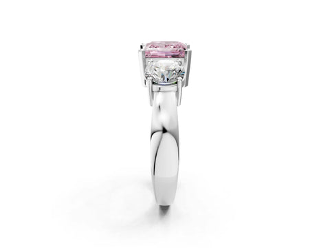 White gold Three-Stone Fancy Pink Princess Cut Diamond Ring with Round Side Stones, Classic Band, and Four-Prong Setting_2