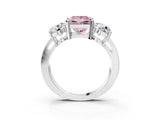 White gold Three-Stone Fancy Pink Princess Cut Diamond Ring with Round Side Stones, Classic Band, and Four-Prong Setting_3