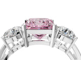 White gold Three-Stone Fancy Pink Princess Cut Diamond Ring with Round Side Stones, Classic Band, and Four-Prong Setting_4