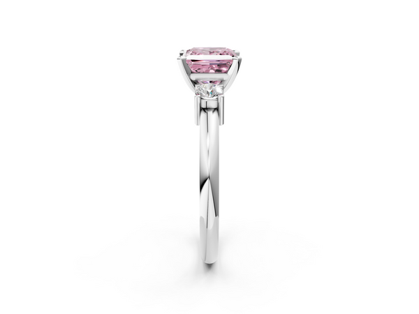 Platinum Three-Stone Fancy Pink Princess  Cut Diamond Solitaire with Prong Setting and Classic Band