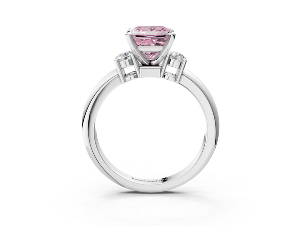 Platinum Three-Stone Fancy Pink Princess  Cut Diamond Solitaire with Prong Setting and Classic Band