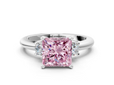 White gold Three-Stone Fancy Pink Princess  Cut Diamond Solitaire with Prong Setting and Classic Band