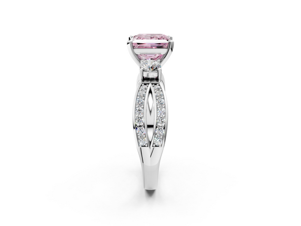 White gold Three-Stone Fancy Pink Princess  Cut Diamond Twist Band with Prong Setting