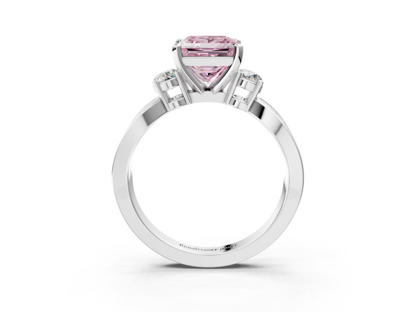 White gold Three-Stone Fancy Pink Princess  Cut Diamond Twist Band with Prong Setting