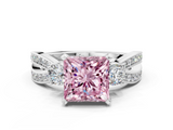 White gold Three-Stone Fancy Pink Princess  Cut Diamond Twist Band with Prong Setting