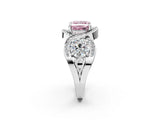 White gold Three-Stone Fancy Pink Princess Cut Diamond Wave Pave Band with Prong Setting_2