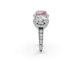 White gold Three-Stone Fancy Pink Princess Cut Halo Diamond Milgrain Band with Four-Prong Setting_2
