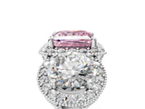 White gold Three-Stone Fancy Pink Princess Cut Halo Diamond Milgrain Band with Four-Prong Setting_5