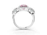 White gold Three-Stone Fancy Pink Princess Cut Halo Diamond Ring with Pave Band and Four-Prong Setting_3