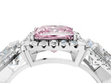 White gold Three-Stone Fancy Pink Princess Cut Halo Diamond Ring with Pave Band and Four-Prong Setting_4