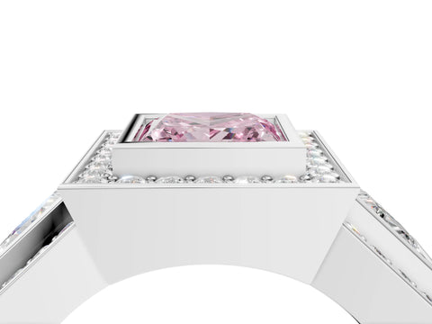 White gold Three-Stone Fancy Pink Princess Cut Halo Pavé Diamond Ring_4