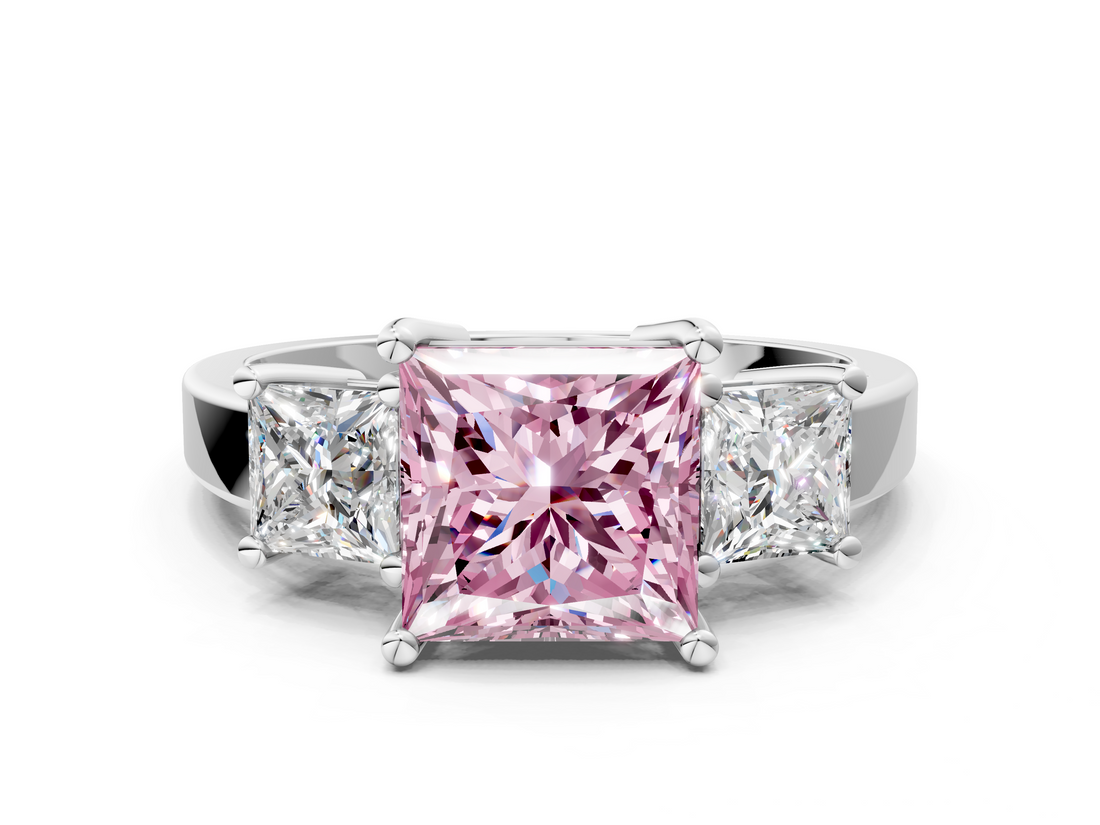 White gold Three-Stone Fancy Pink Princess  Cut Solitaire Ring with Prong Setting_3