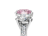 White gold Three-Stone Fancy Pink Princess  Diamond Milgrain Pave Band with Prong Setting