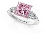 White gold Three-Stone Fancy Pink Princess  Diamond Ring with Pear Side Stones in Four-Prong Setting_1