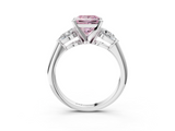 White gold Three-Stone Fancy Pink Princess  Diamond Ring with Pear Side Stones in Four-Prong Setting_3