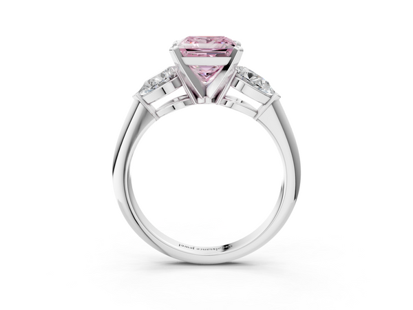 Sterling Silver Princess Cut Three Stone Engagement Ring Setting for Fancy Pink Center with Large Pear Side Stones