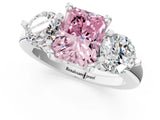 White gold Three-Stone Fancy Pink Radiant  Brilliant Cut Solitaire Ring with Prong Setting on a Classic Band 2