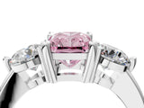 White gold Three-Stone Fancy Pink Radiant  Brilliant Cut Solitaire Ring with Prong Setting on a Classic Band 5
