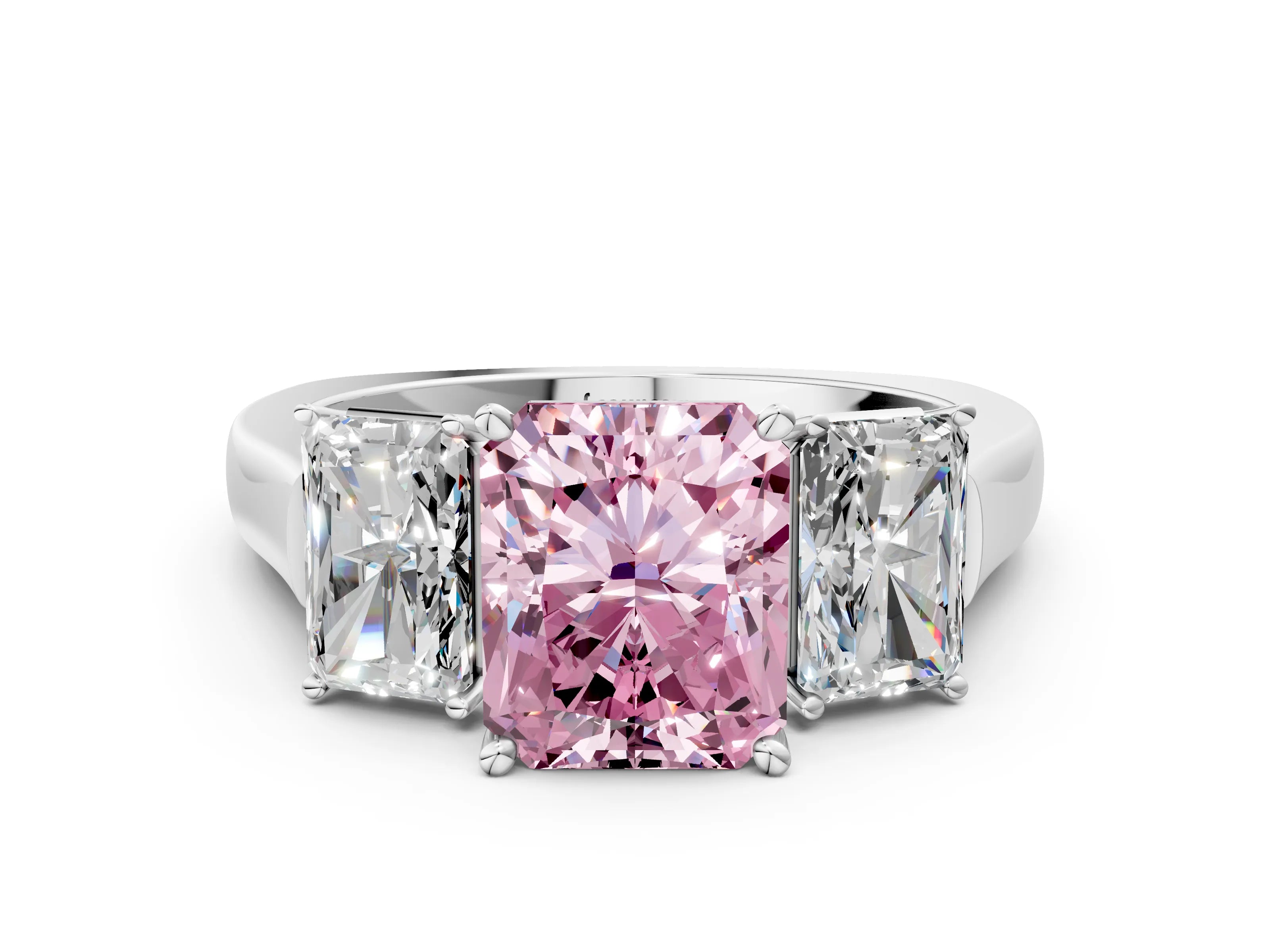 White gold Three-Stone Fancy Pink Radiant Cut Brilliant Diamond Trellis Ring with Comfort Fit Band_12