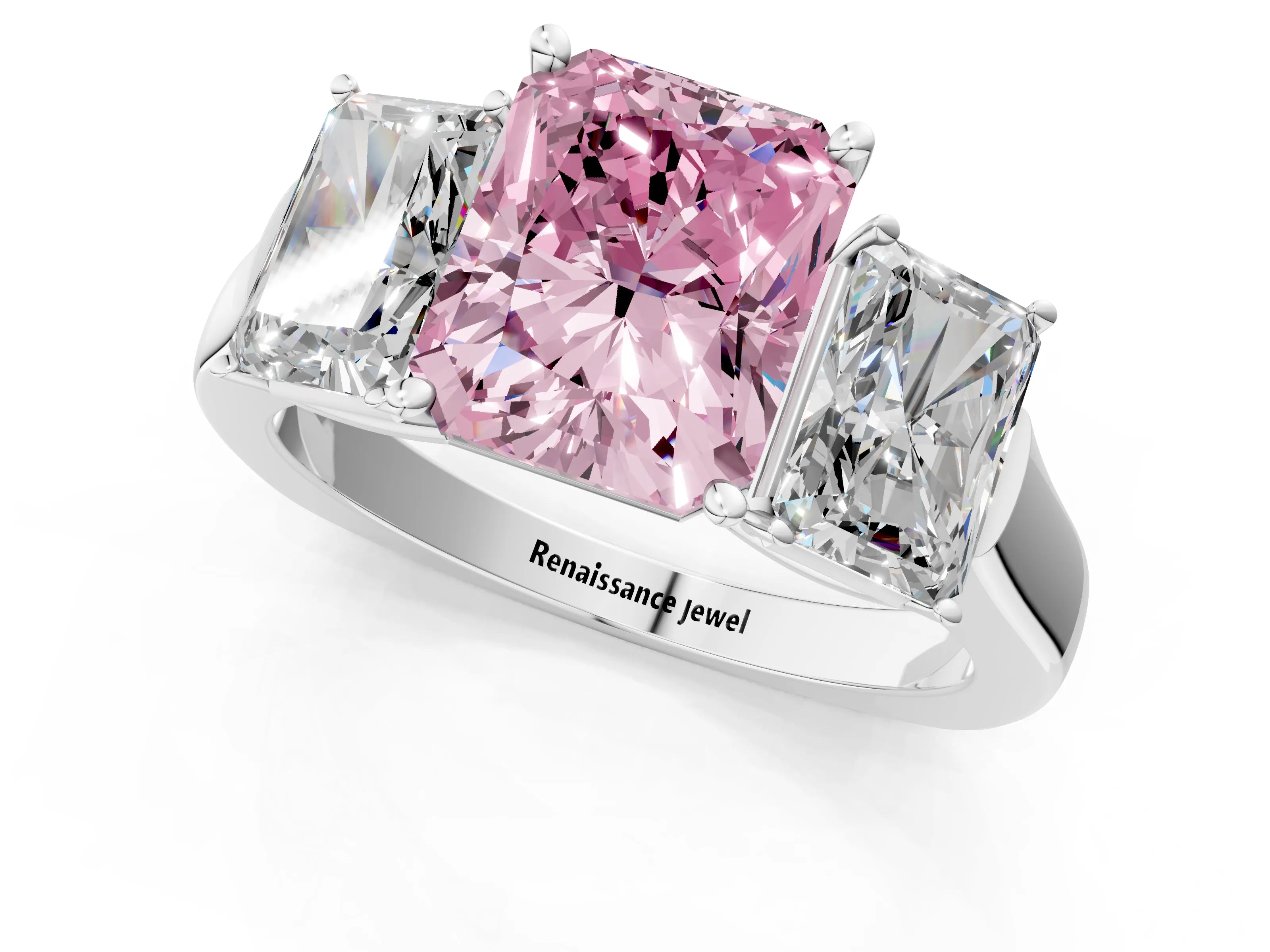 White gold Three-Stone Fancy Pink Radiant Cut Brilliant Diamond Trellis Ring with Comfort Fit Band_13