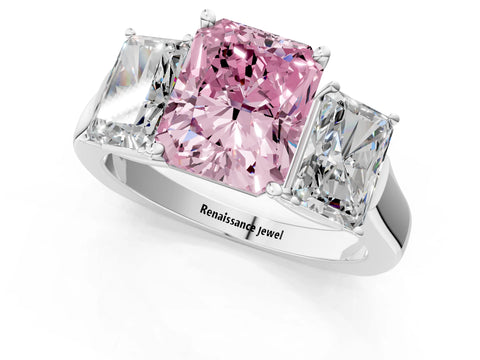 White gold Three-Stone Fancy Pink Radiant Cut Brilliant Diamond Trellis Ring with Comfort Fit Band_13