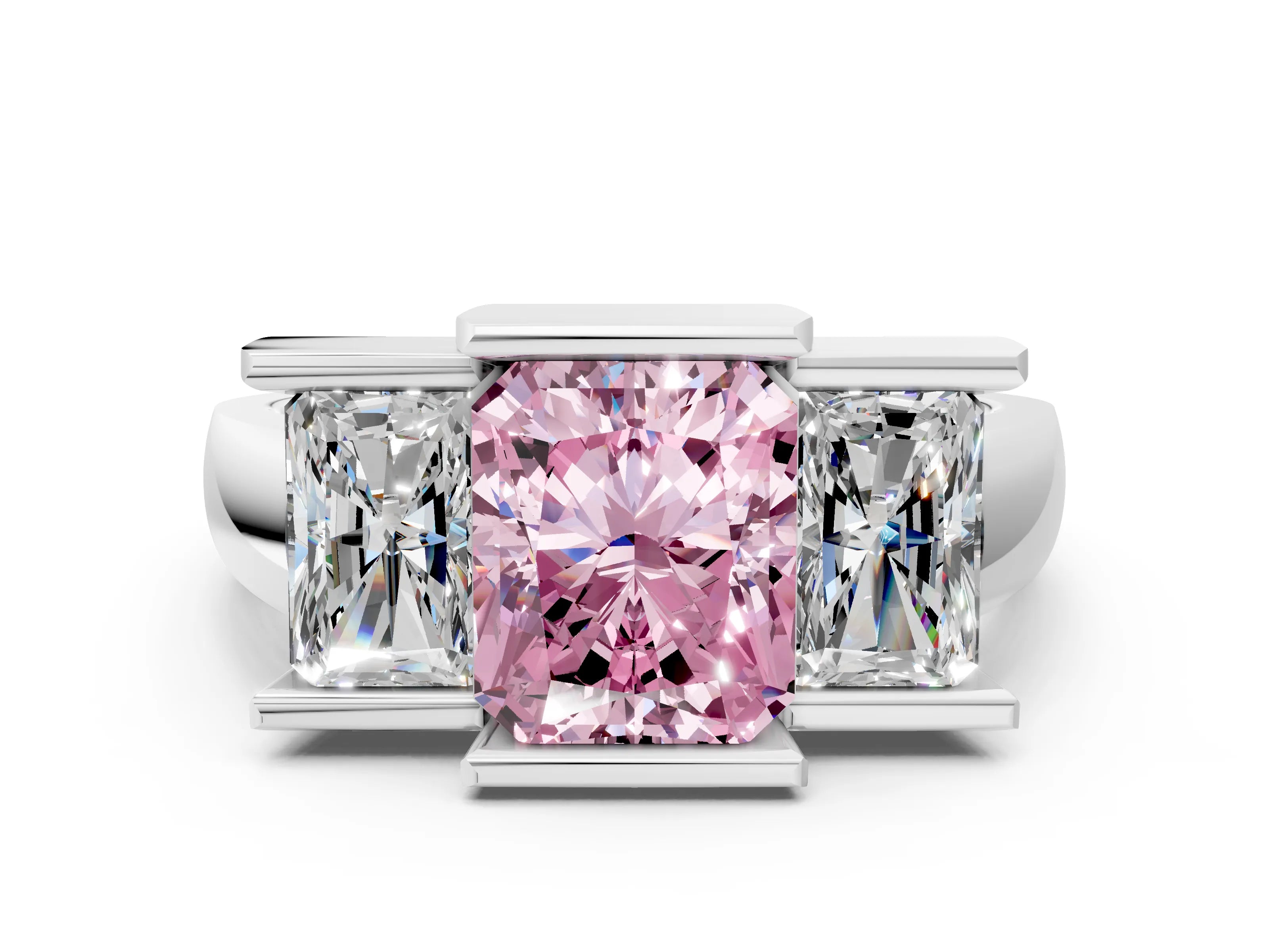 White gold Three Stone Fancy Pink Radiant Cut Cut Channel Set Diamond Ring_12