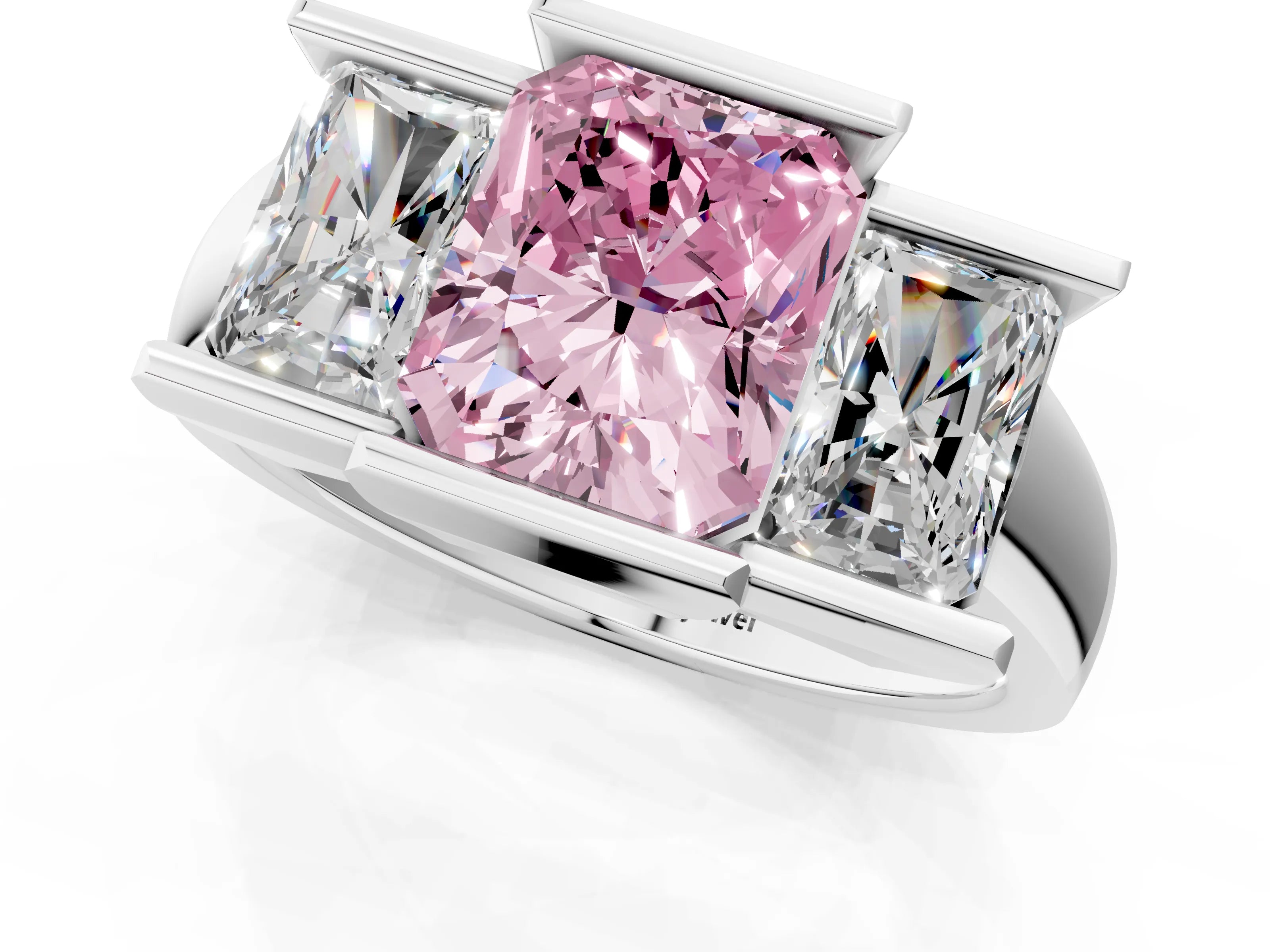 White gold Three Stone Fancy Pink Radiant Cut Cut Channel Set Diamond Ring_37