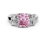 White gold Three-Stone Fancy Pink Radiant Cut Cut Diamond Engagement Ring with Flat Band and Four-Prong Setting_12