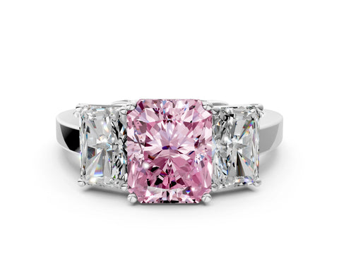 White gold Three-Stone Fancy Pink Radiant Cut Cut Diamond Engagement Ring with Flat Band and Four-Prong Setting_12