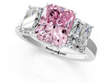 White gold Three-Stone Fancy Pink Radiant Cut Cut Diamond Engagement Ring with Flat Band and Four-Prong Setting_13