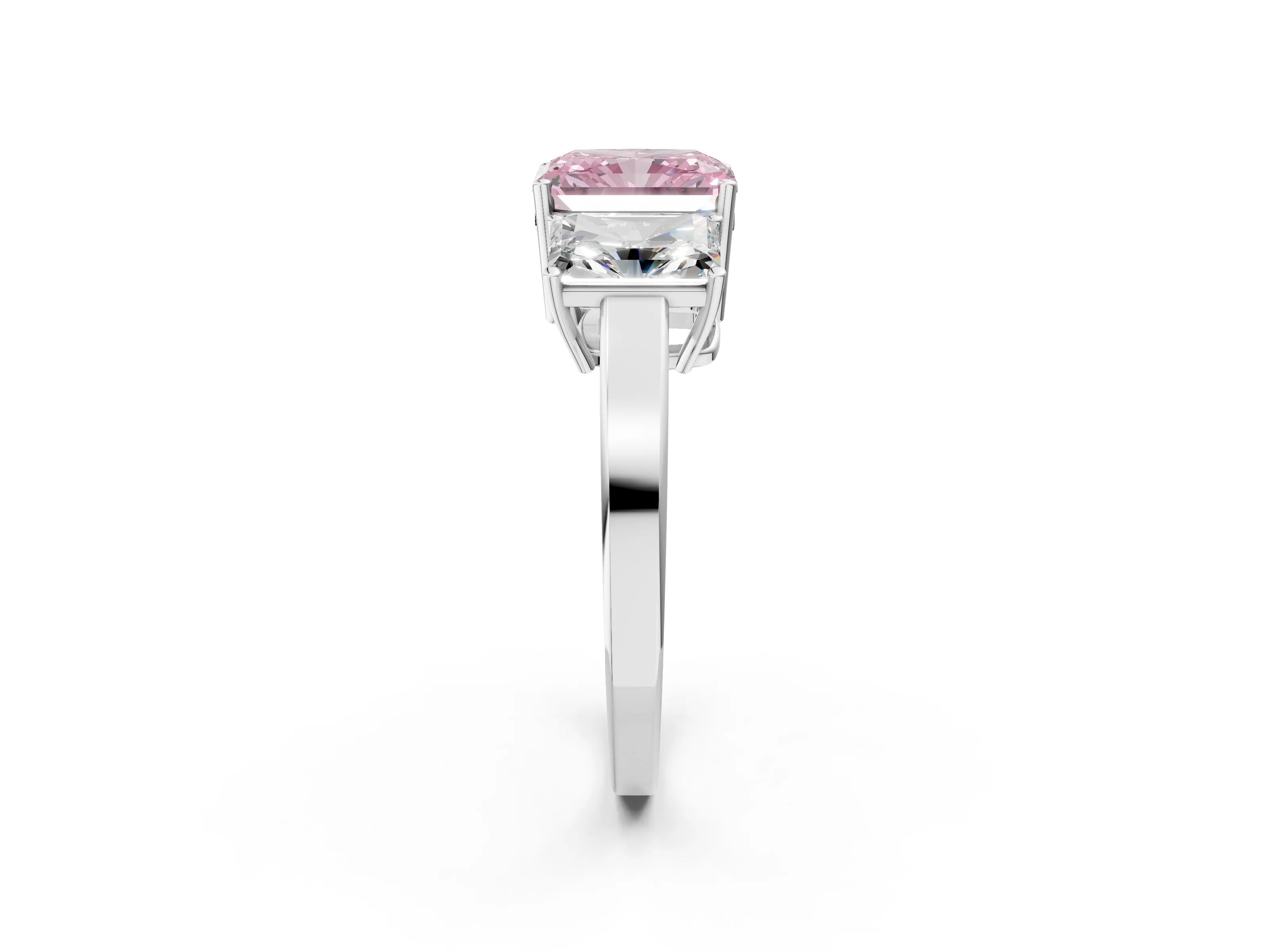 White gold Three-Stone Fancy Pink Radiant Cut Cut Diamond Engagement Ring with Flat Band and Four-Prong Setting_14