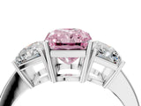 White gold Three-Stone Fancy Pink Radiant Cut Cut Diamond Engagement Ring with Flat Band and Four-Prong Setting_16