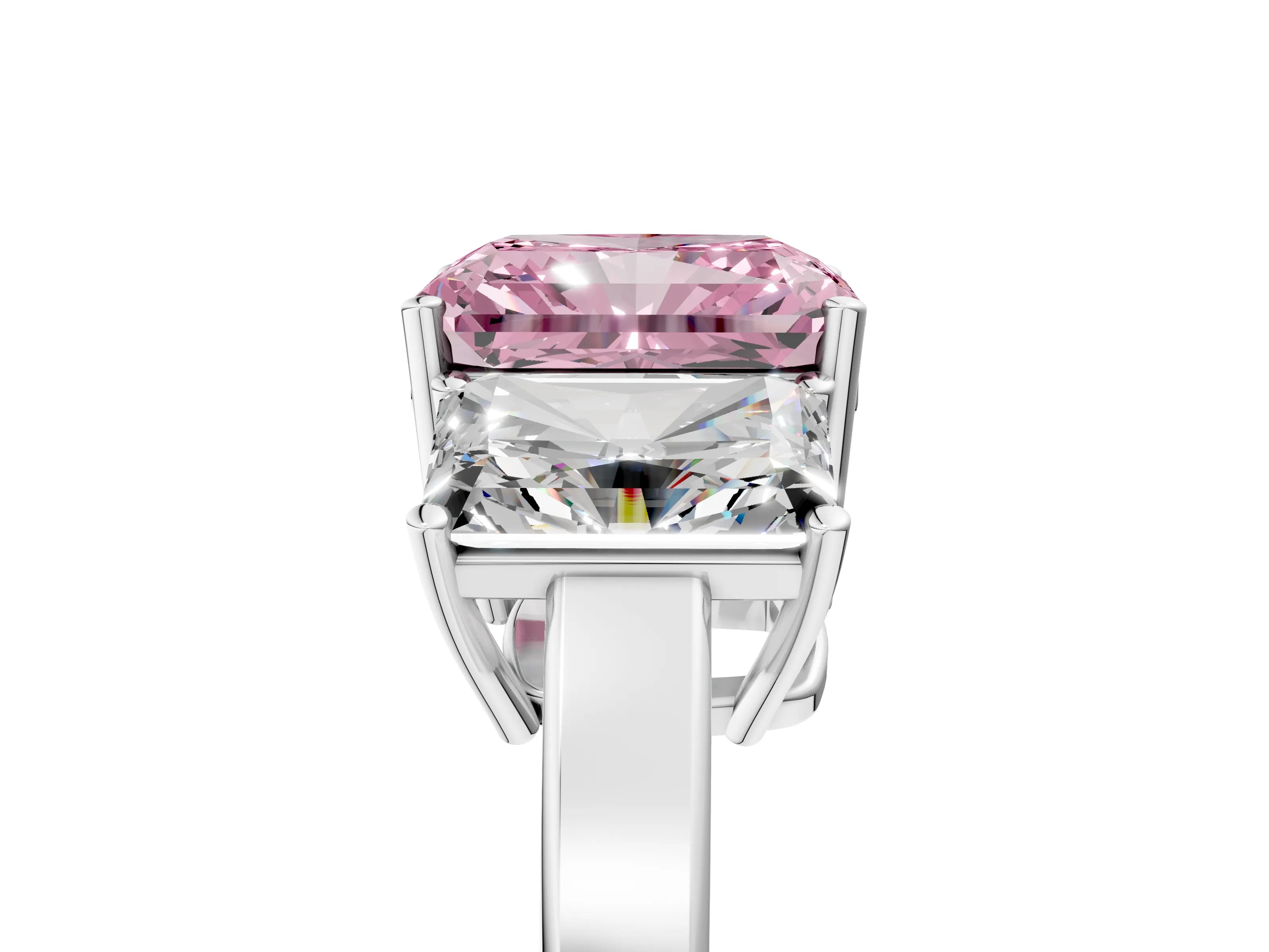 White gold Three-Stone Fancy Pink Radiant Cut Cut Diamond Engagement Ring with Flat Band and Four-Prong Setting_17