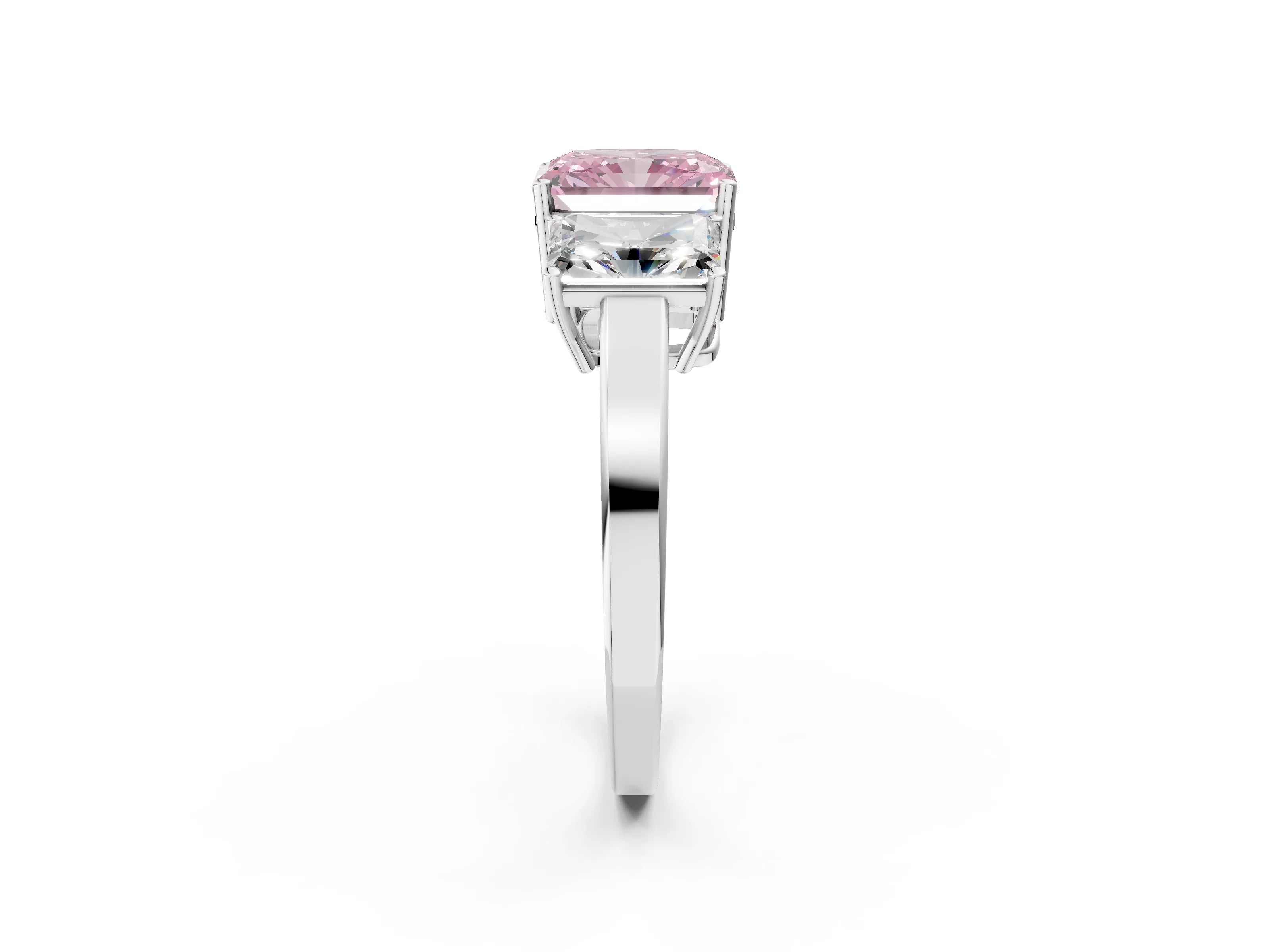 White gold Three-Stone Fancy Pink Radiant Cut Cut Diamond Engagement Ring with Flat Band and Four-Prong Setting_2