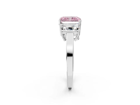 White gold Three-Stone Fancy Pink Radiant Cut Cut Diamond Engagement Ring with Flat Band and Four-Prong Setting_2