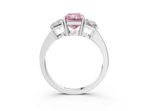White gold Three-Stone Fancy Pink Radiant Cut Cut Diamond Engagement Ring with Flat Band and Four-Prong Setting_3