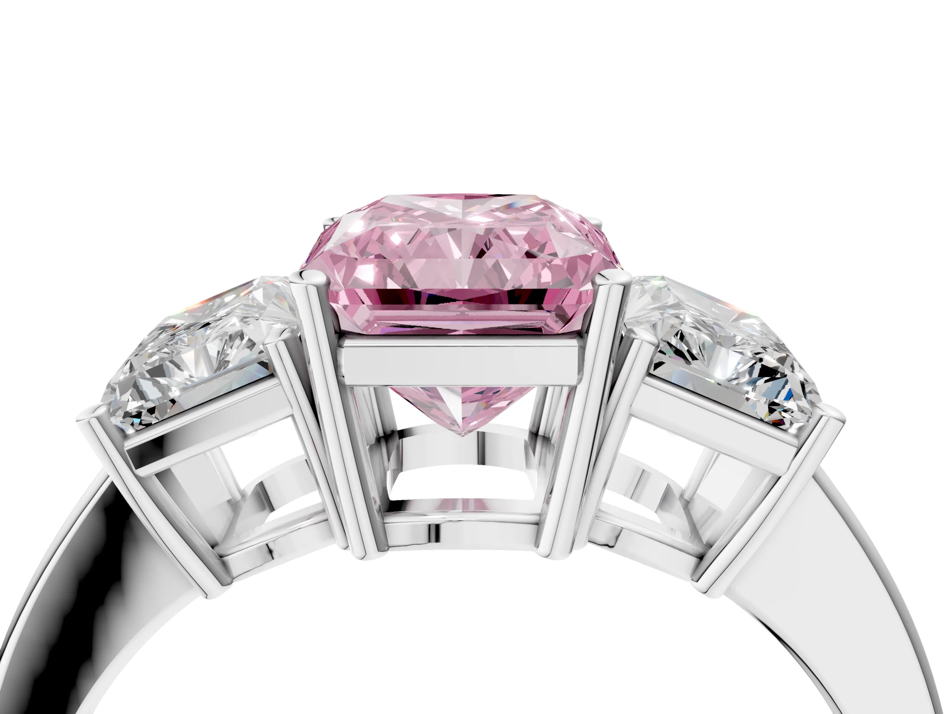 White gold Three-Stone Fancy Pink Radiant Cut Cut Diamond Engagement Ring with Flat Band and Four-Prong Setting_4