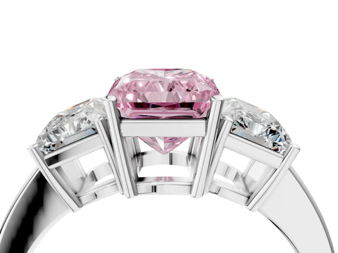 White gold Three-Stone Fancy Pink Radiant Cut Cut Diamond Engagement Ring with Flat Band and Four-Prong Setting_4