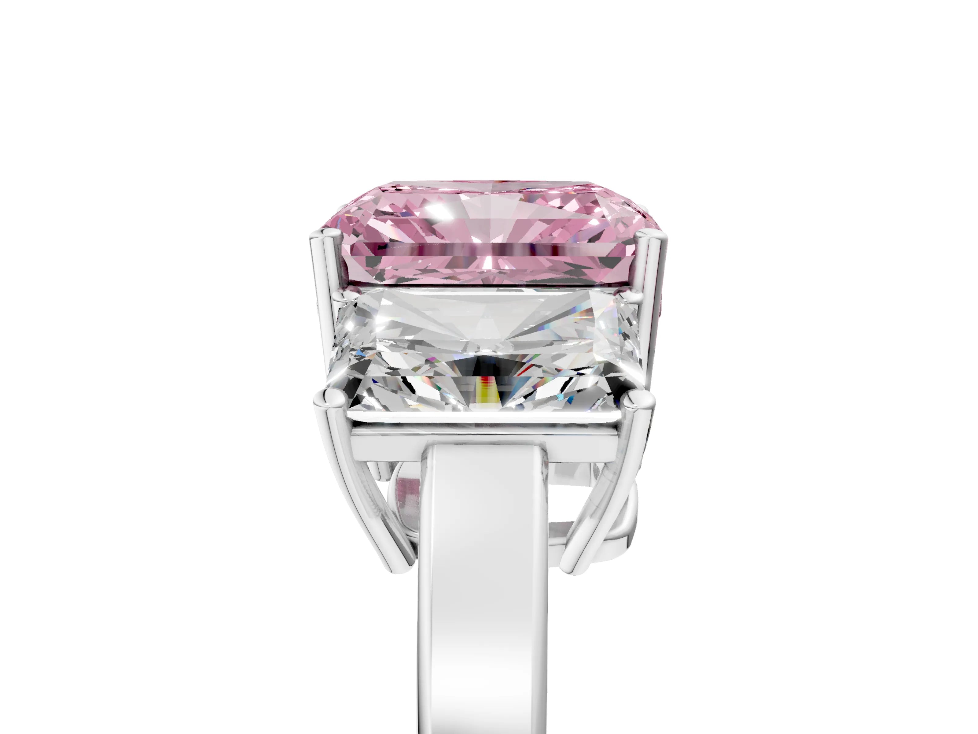 White gold Three-Stone Fancy Pink Radiant Cut Cut Diamond Engagement Ring with Flat Band and Four-Prong Setting_5