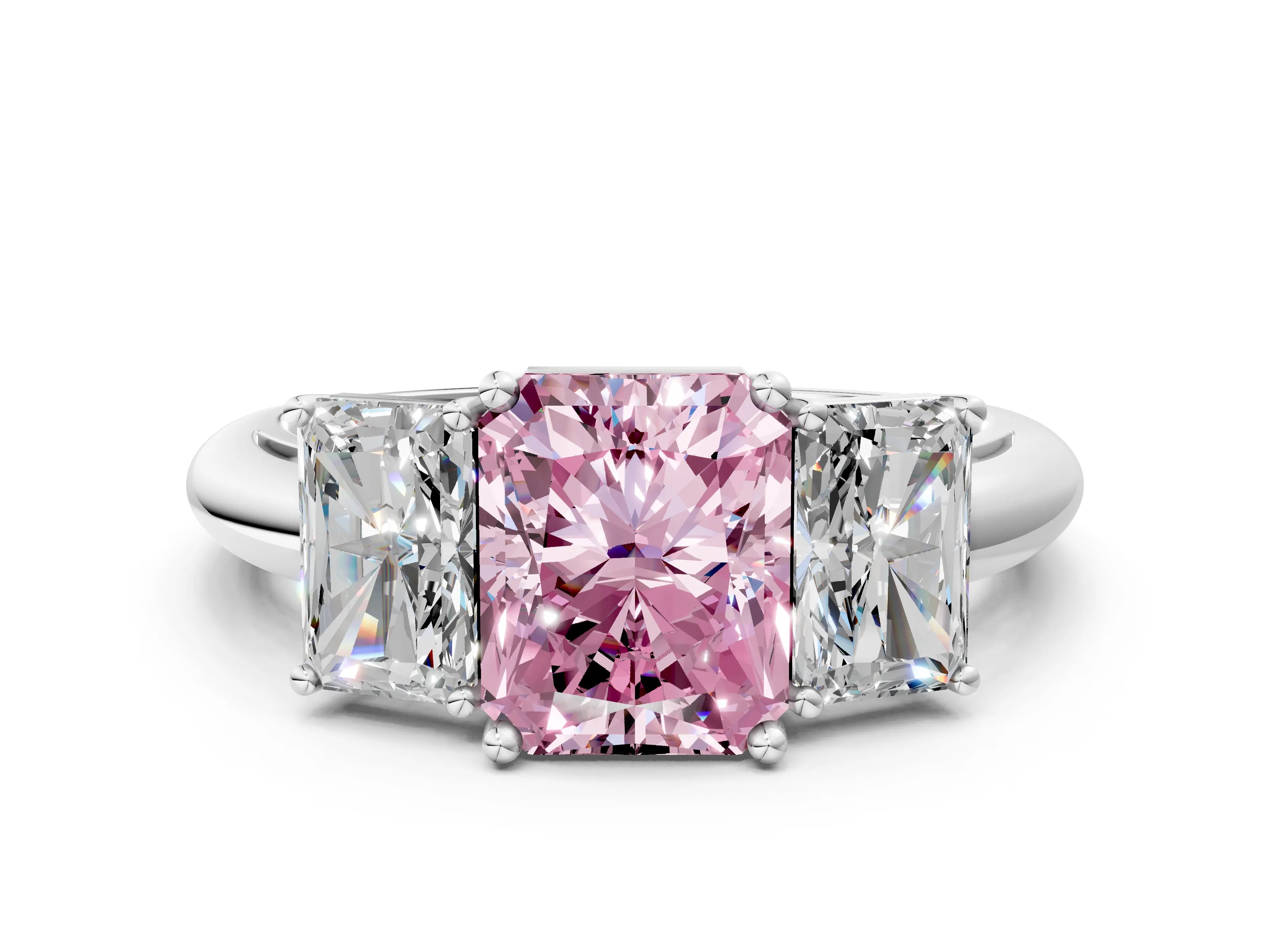 White gold Three-Stone Fancy Pink Radiant Cut Cut Diamond Engagement Ring with Prong Setting on a White Gold Band_12