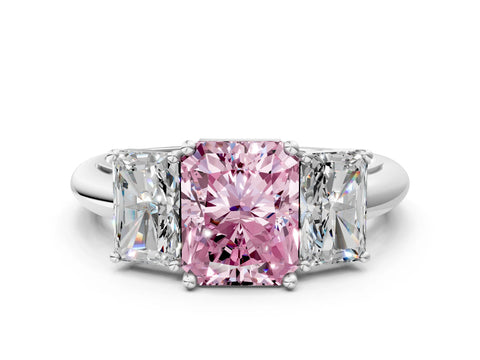 White gold Three-Stone Fancy Pink Radiant Cut Cut Diamond Engagement Ring with Prong Setting on a White Gold Band_12