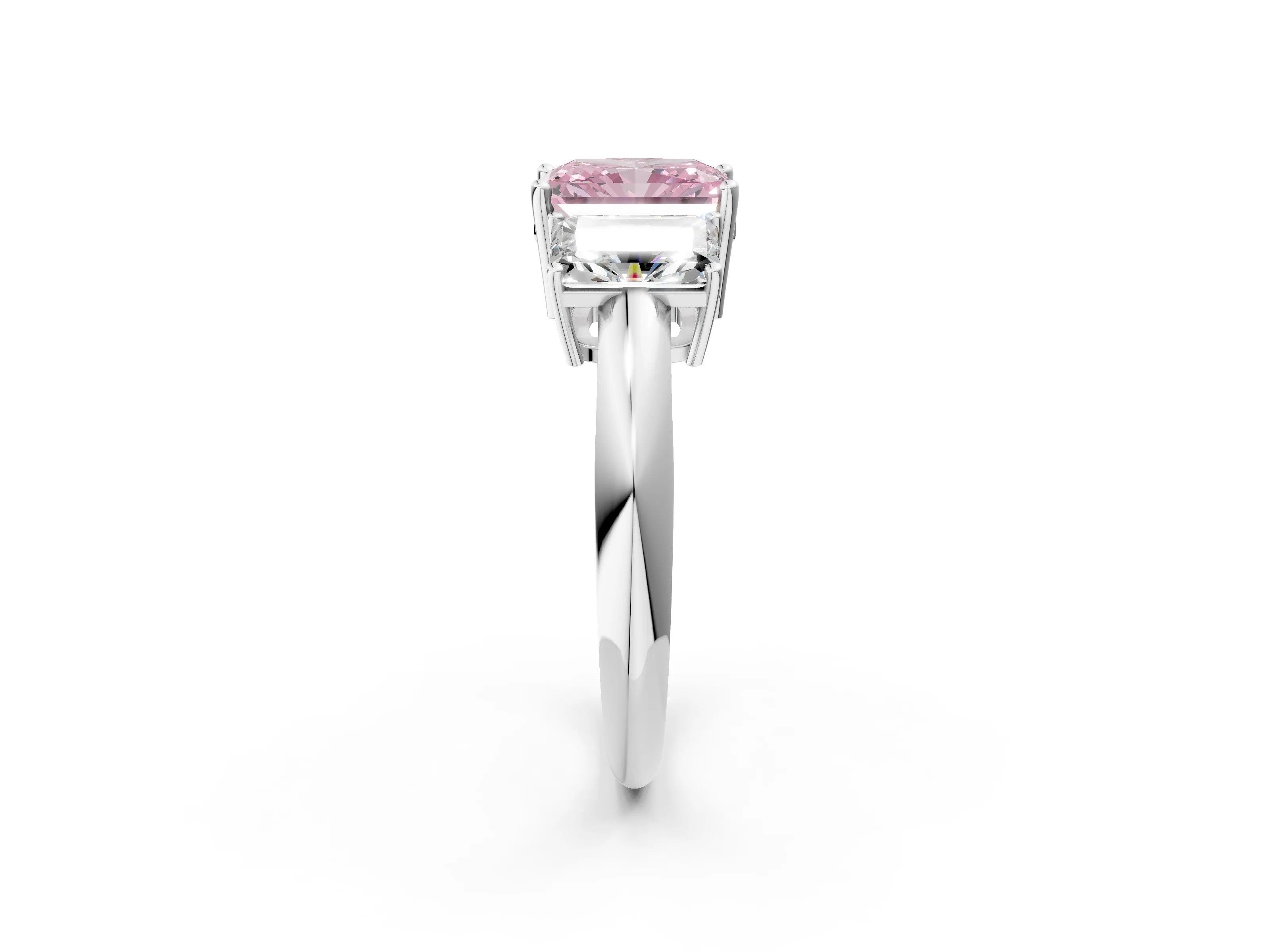White gold Three-Stone Fancy Pink Radiant Cut Cut Diamond Engagement Ring with Prong Setting on a White Gold Band_14