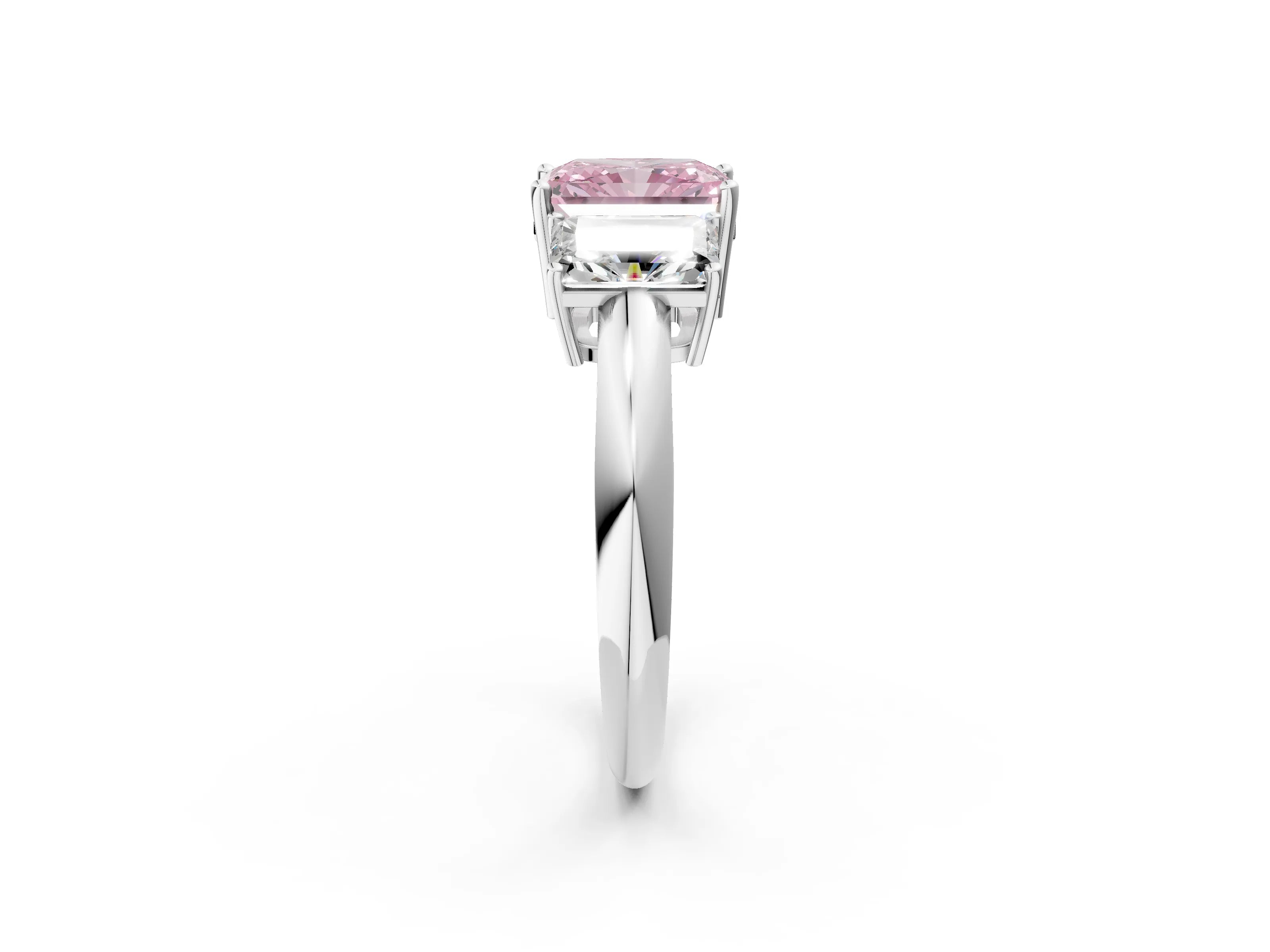 White gold Three-Stone Fancy Pink Radiant Cut Cut Diamond Engagement Ring with Prong Setting on a White Gold Band_14