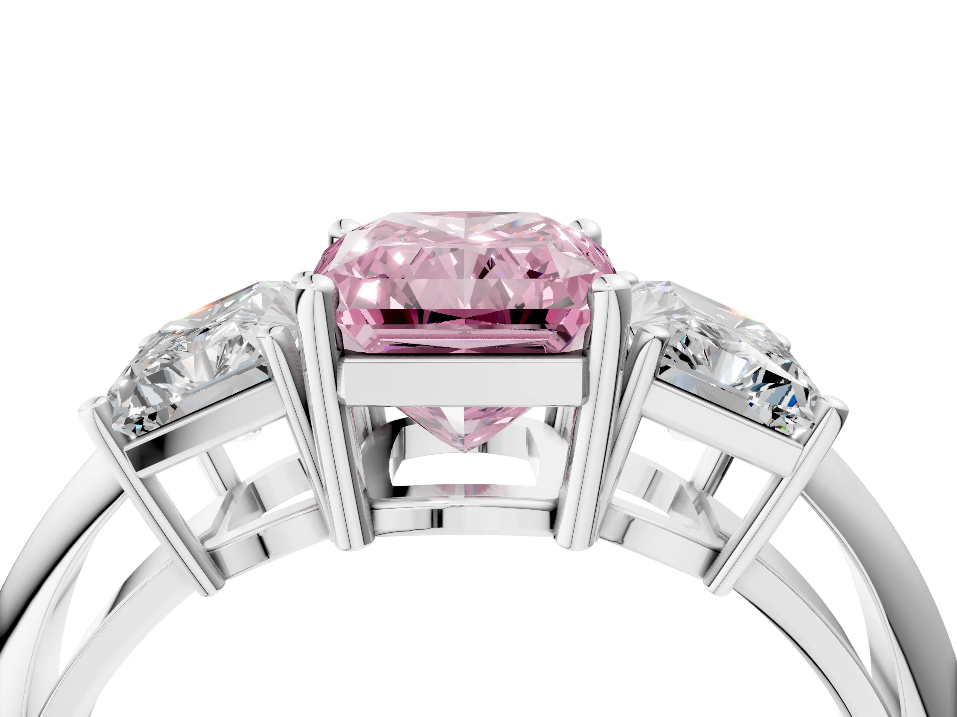 White gold Three-Stone Fancy Pink Radiant Cut Cut Diamond Engagement Ring with Prong Setting on a White Gold Band_16