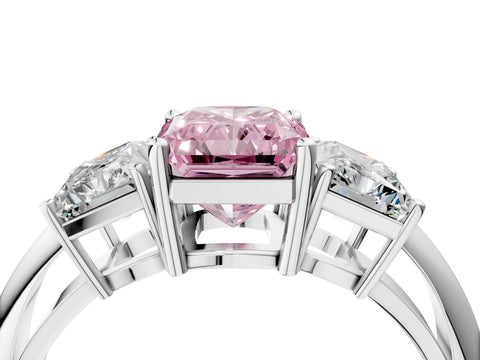 White gold Three-Stone Fancy Pink Radiant Cut Cut Diamond Engagement Ring with Prong Setting on a White Gold Band_16