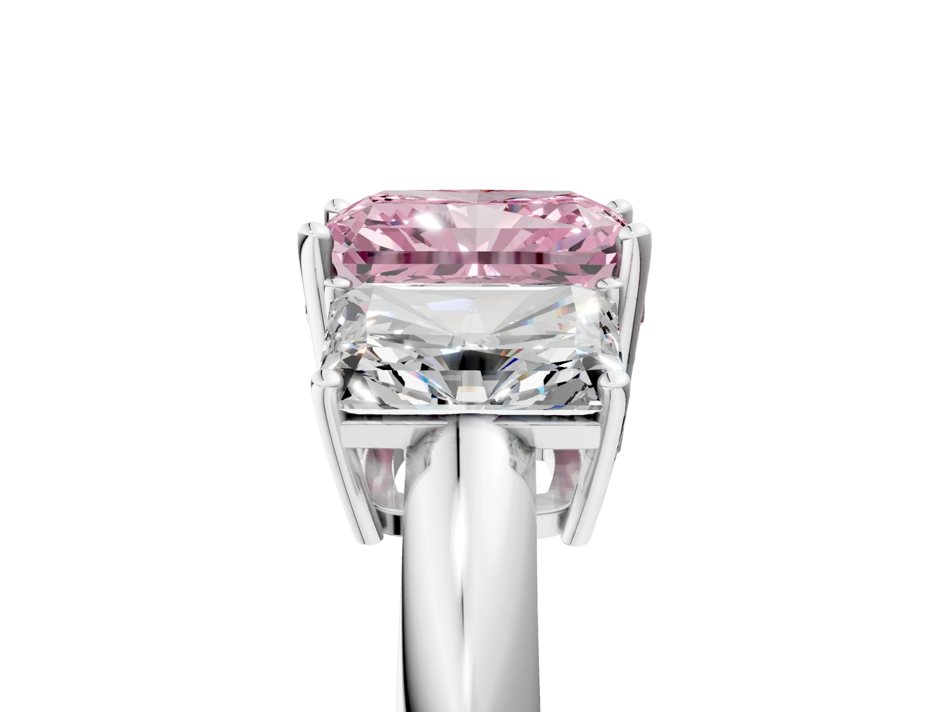 White gold Three-Stone Fancy Pink Radiant Cut Cut Diamond Engagement Ring with Prong Setting on a White Gold Band_17