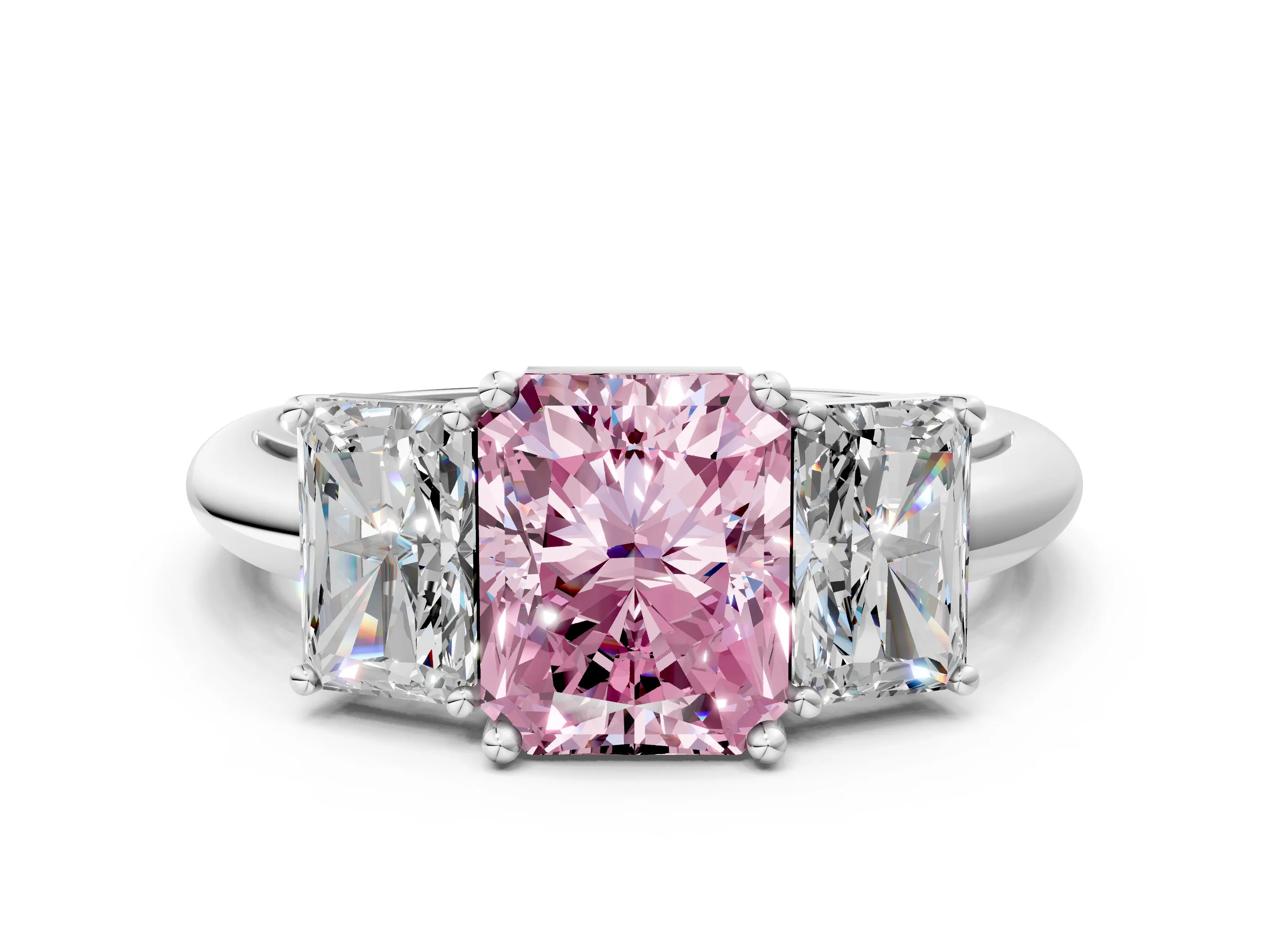 White gold Three-Stone Fancy Pink Radiant Cut Cut Diamond Engagement Ring with Prong Setting on a White Gold Band_36