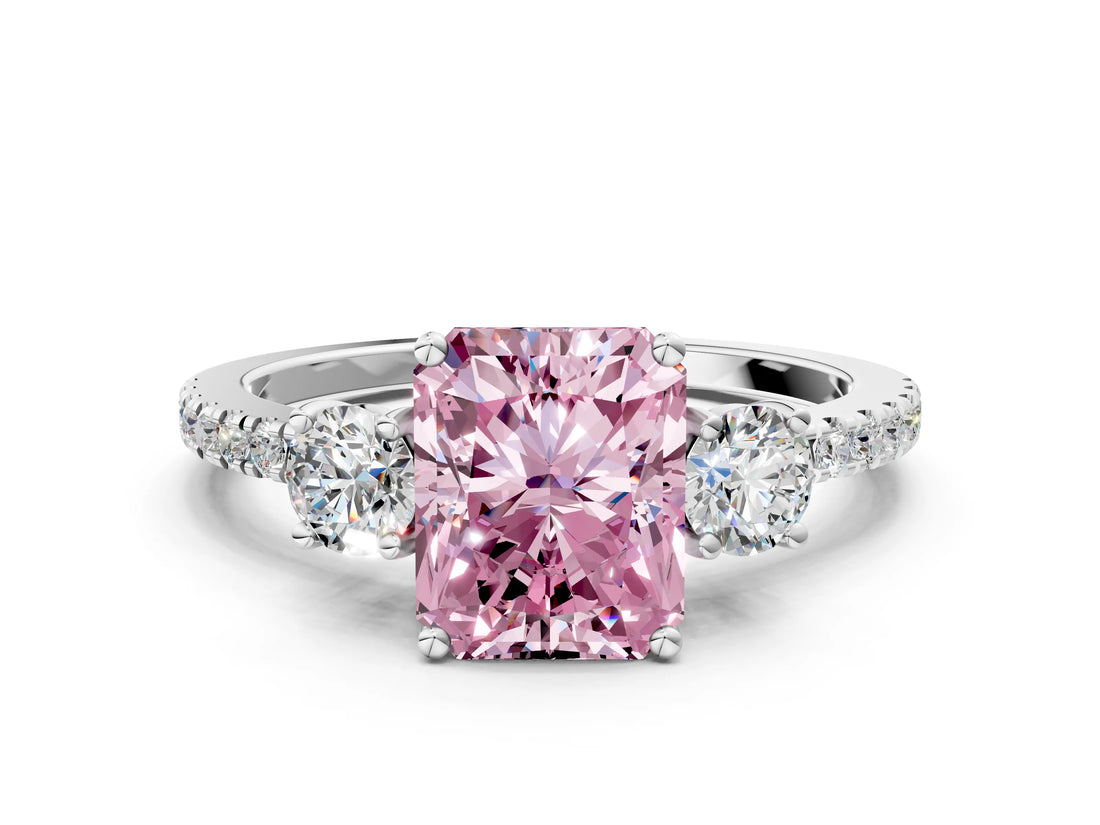 White gold Three-Stone Fancy Pink Radiant Cut Cut Diamond Pavé Band with Prong Setting_38